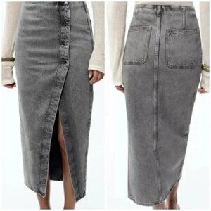 ZARA Denim Crossover Midi Skirt in Dark Gray NWT Medium M